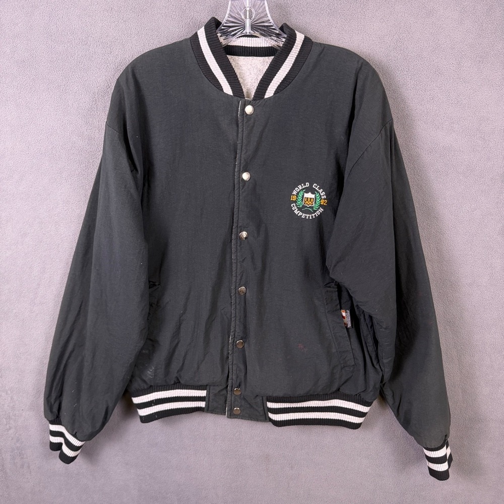 Vintage JC Penny 1992 Olympic Team Varsity Coach Jacket M Black Button Up Read!